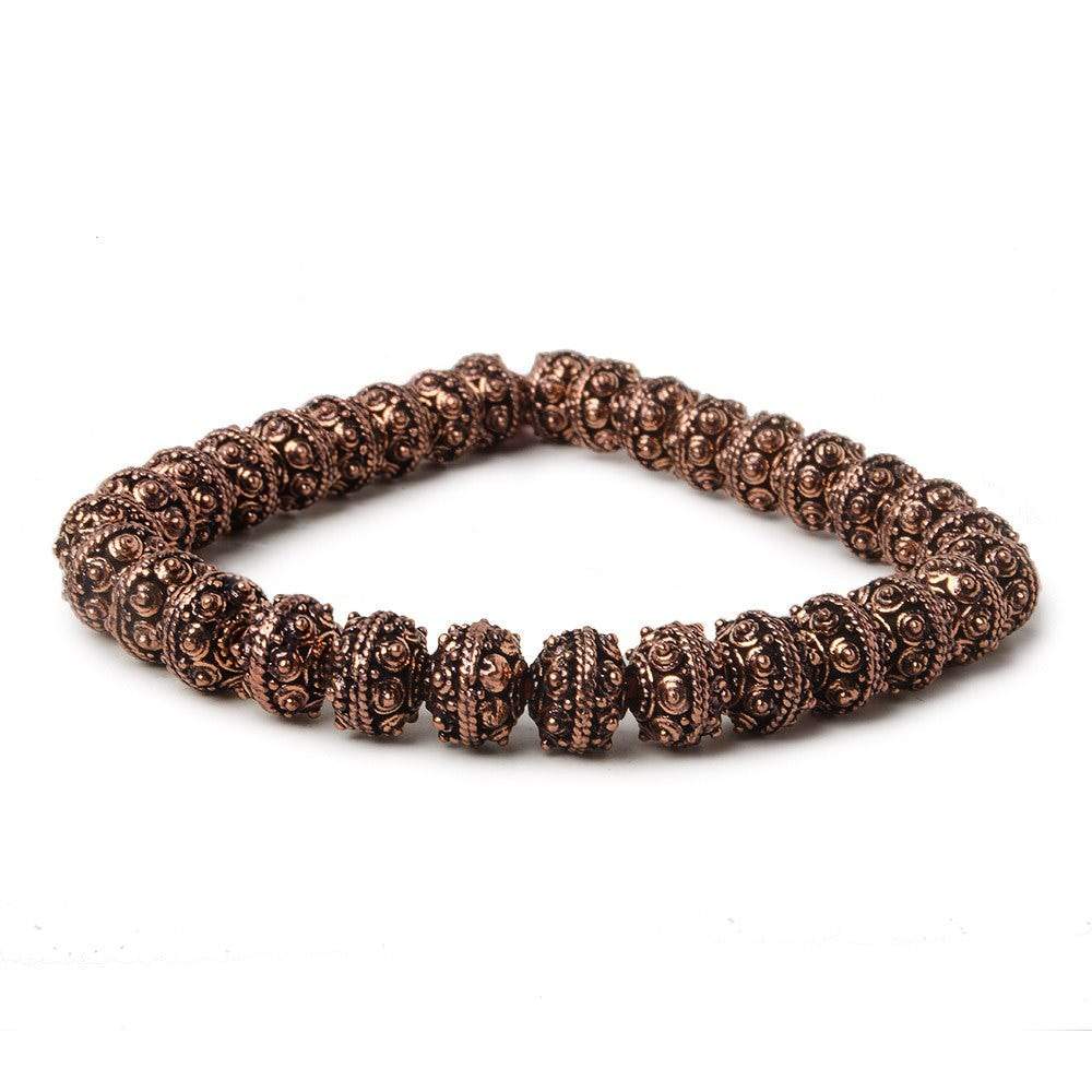 8mm Antiqued Copper Bead Roval Sphere Design 8 inch 28 pcs - Beadsofcambay.com