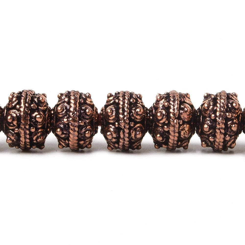 8mm Antiqued Copper Bead Roval Sphere Design 8 inch 28 pcs - Beadsofcambay.com