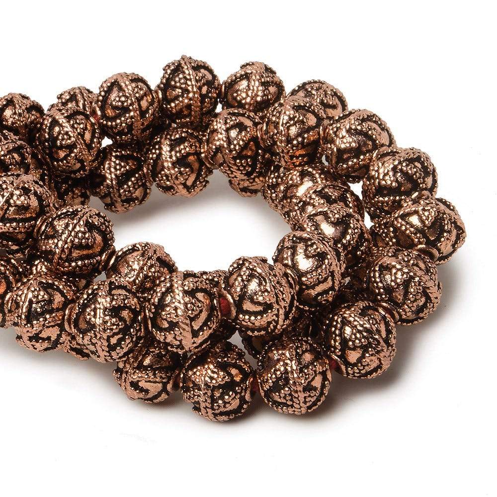 8mm Antiqued Copper Beads Roval Miligrain Triangle 8 inch 28 pcs - Beadsofcambay.com