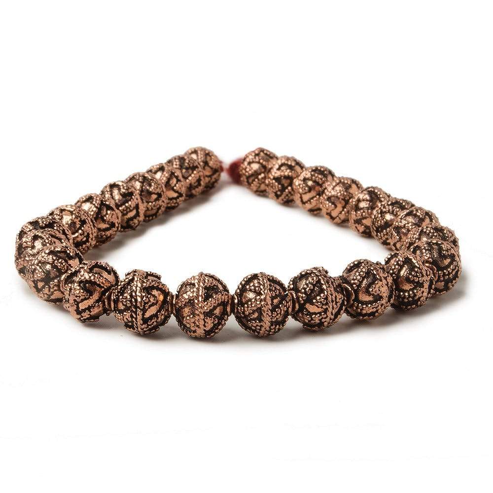 8mm Antiqued Copper Beads Roval Miligrain Triangle 8 inch 28 pcs - Beadsofcambay.com