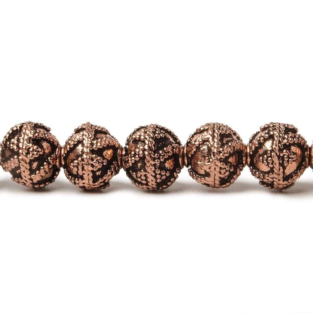 8mm Antiqued Copper Beads Roval Miligrain Triangle 8 inch 28 pcs - Beadsofcambay.com