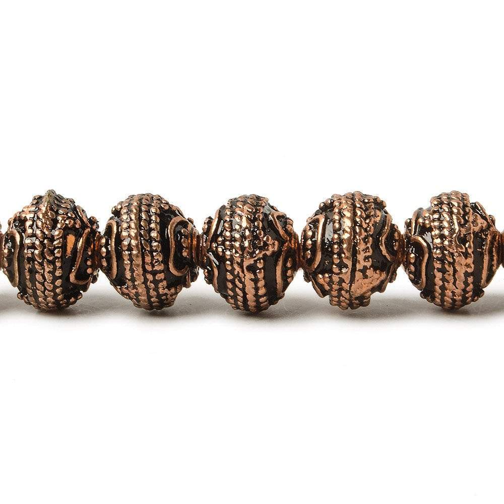 8mm Antiqued Copper Beads Roval Triple Miligrain Center 8 inch 28 pcs - Beadsofcambay.com