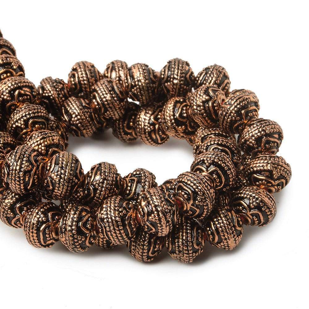 8mm Antiqued Copper Beads Roval Triple Miligrain Center 8 inch 28 pcs - Beadsofcambay.com