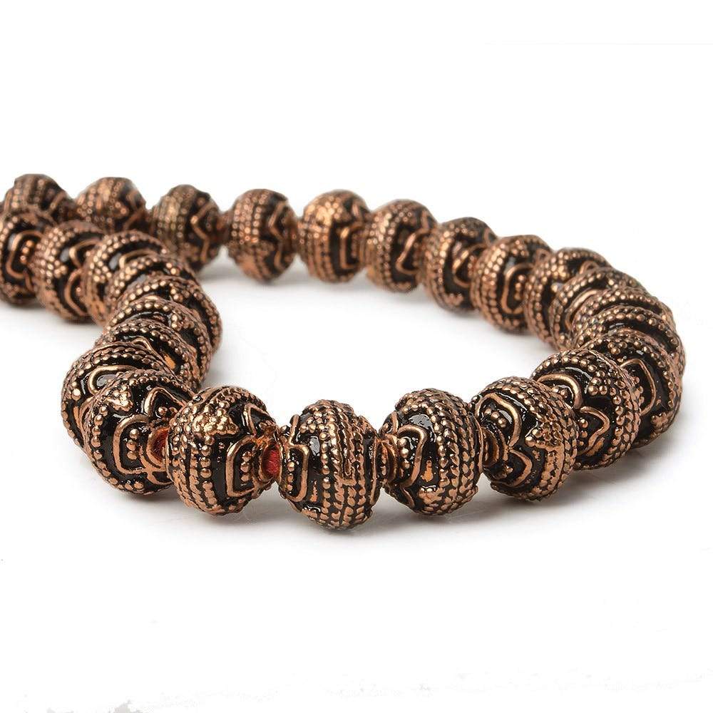 8mm Antiqued Copper Beads Roval Triple Miligrain Center 8 inch 28 pcs - Beadsofcambay.com