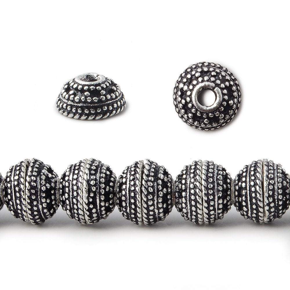 8mm Antiqued Silver Plated Copper Bead Cap Concentric Miligrain 7.5 inch 56 pieces - Beadsofcambay.com