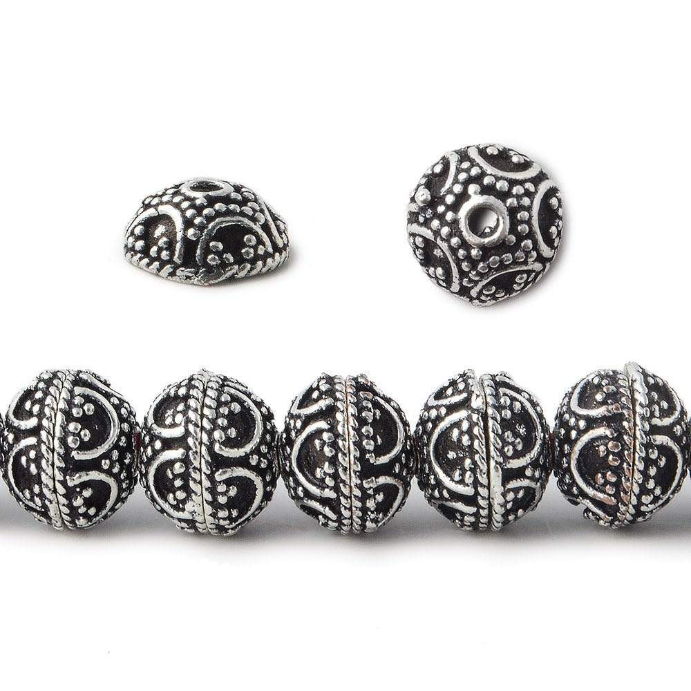 8mm Antiqued Silver Plated Copper Bead Cap Persian Design 8 inch 58 pieces - Beadsofcambay.com