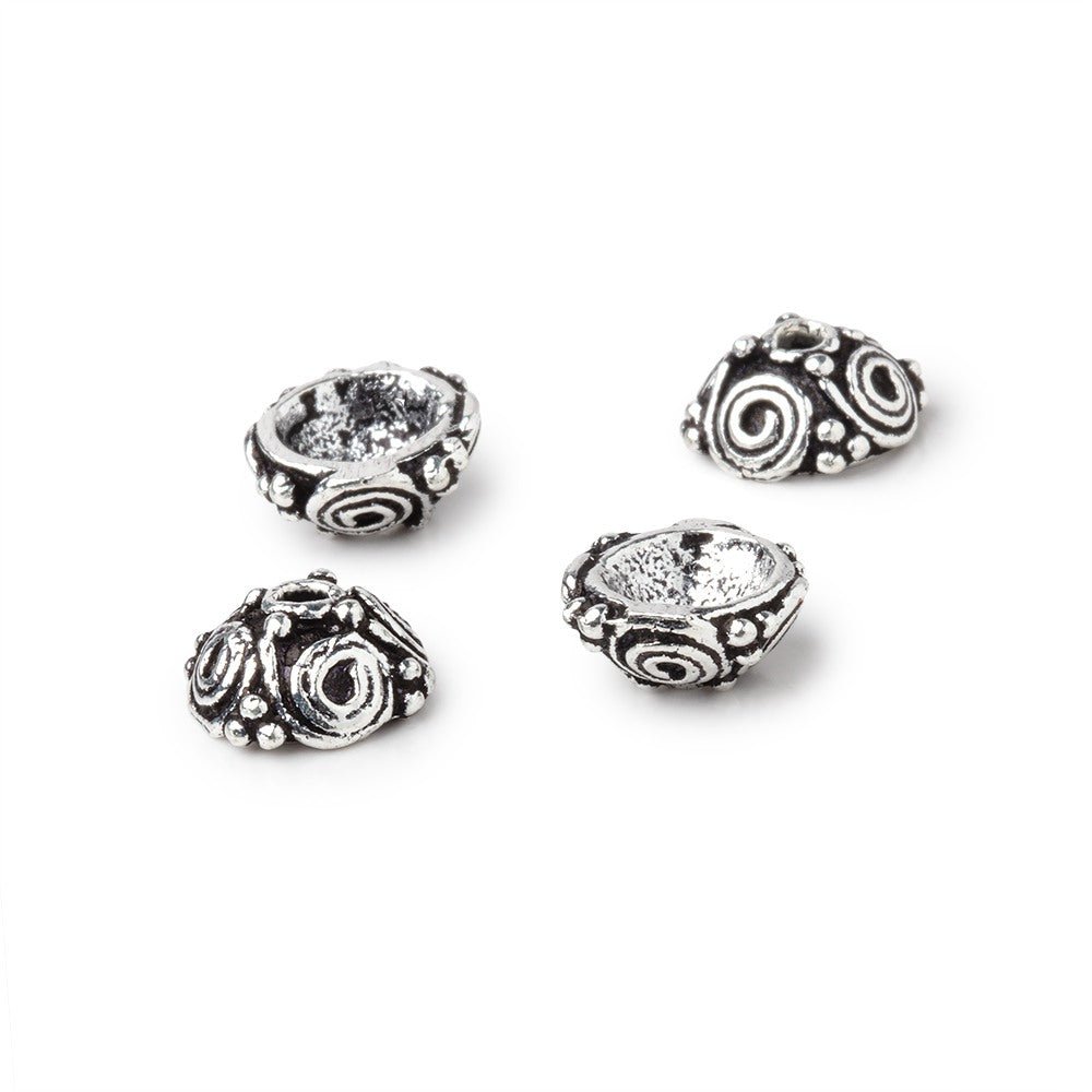 8mm Antiqued Silver Plated Copper Spiral Design Bead Cap Set of 4 pieces - Beadsofcambay.com
