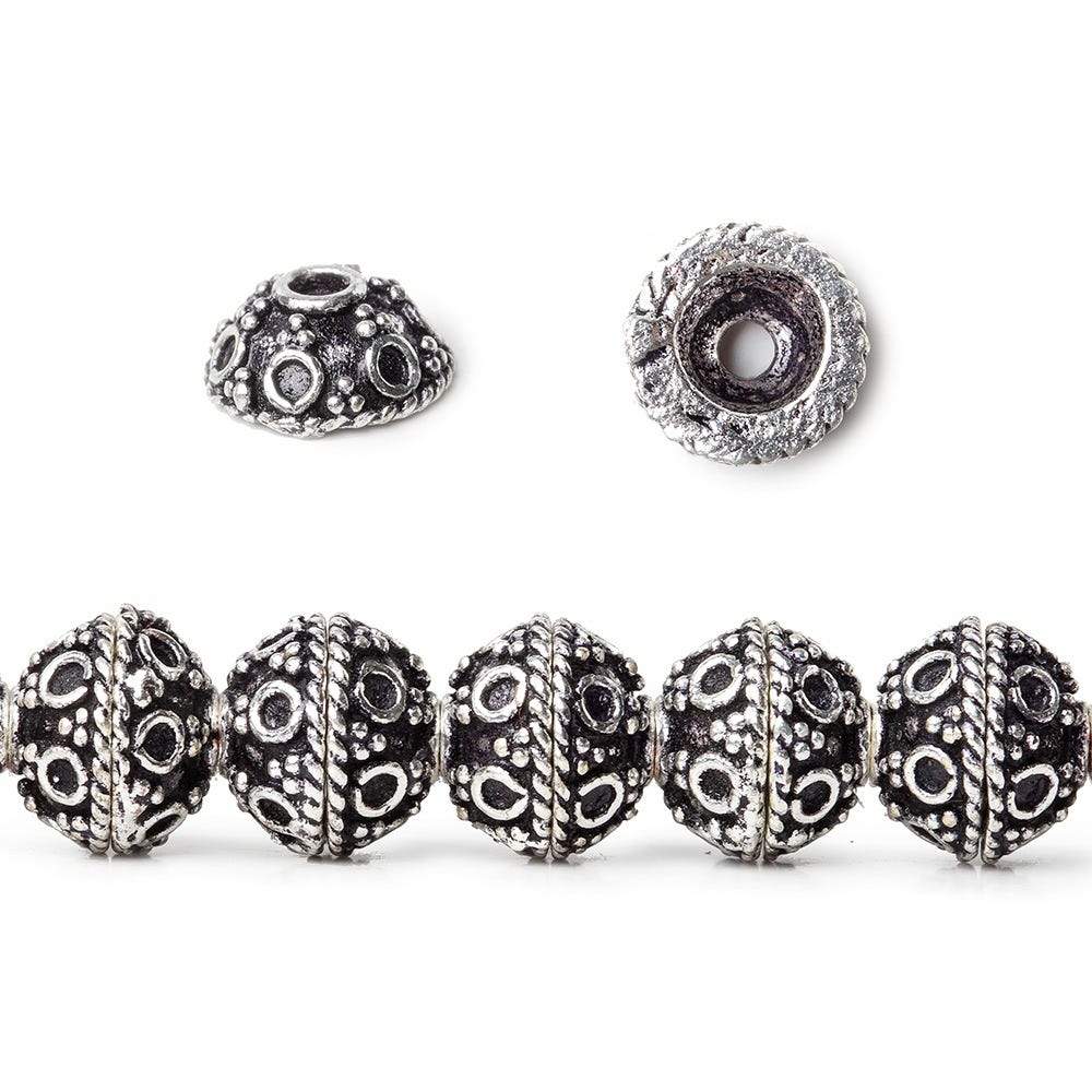 8mm Antiqued Sterling Silver plated Bead Cap Persian Design 8 inch 58 beads - Beadsofcambay.com