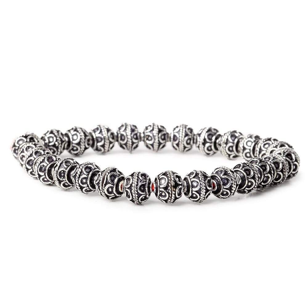 8mm Antiqued Sterling Silver plated Bead Cap Simple Arch Design 8 inch 54 beads - Beadsofcambay.com
