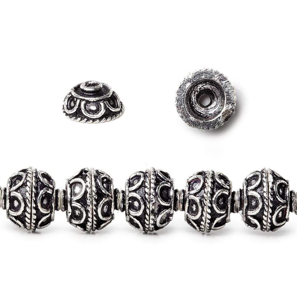 8mm Antiqued Sterling Silver plated Bead Cap Simple Arch Design 8 inch 54 beads - Beadsofcambay.com