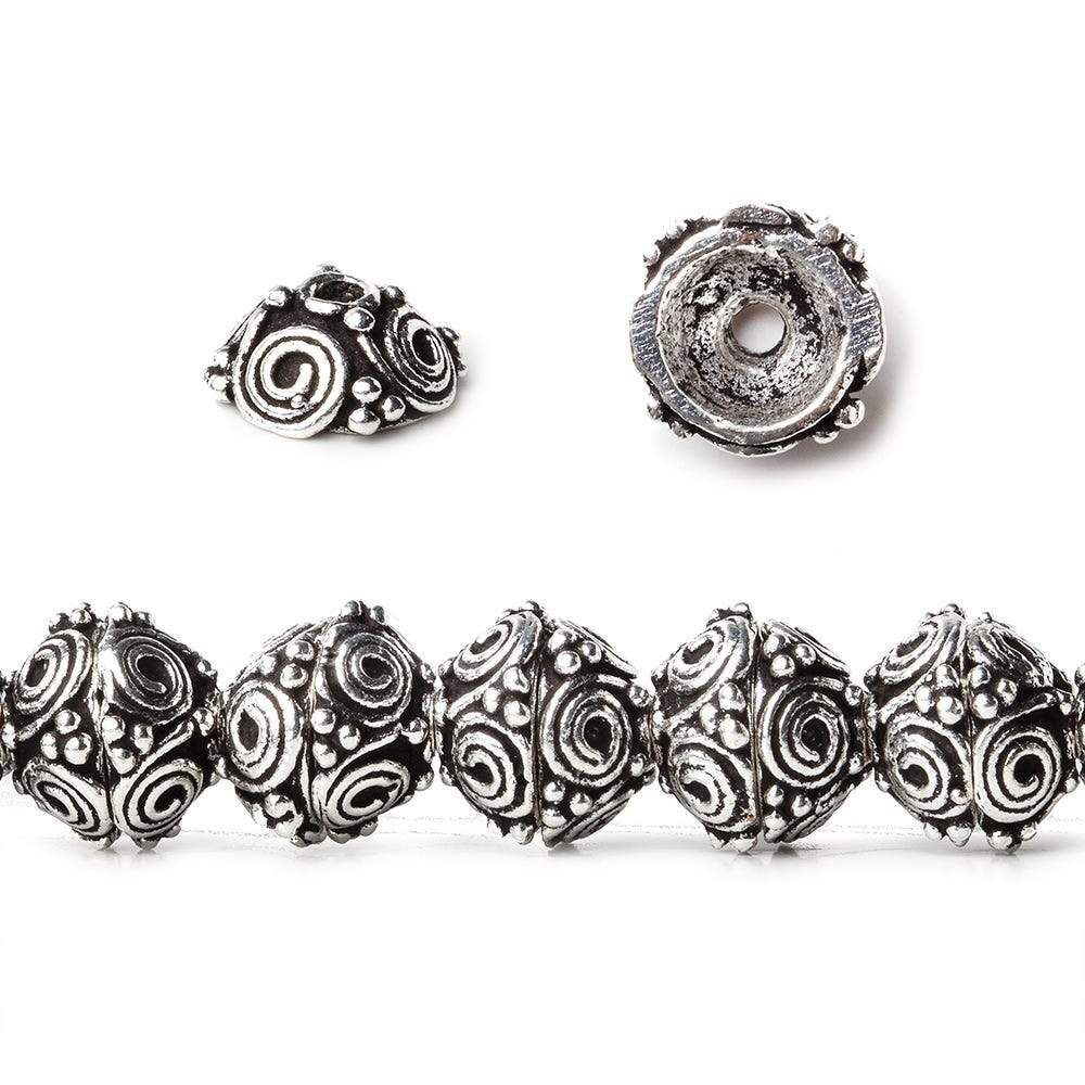 8mm Antiqued Sterling Silver plated Copper Bead Cap 8 inch 54 beads - Beadsofcambay.com