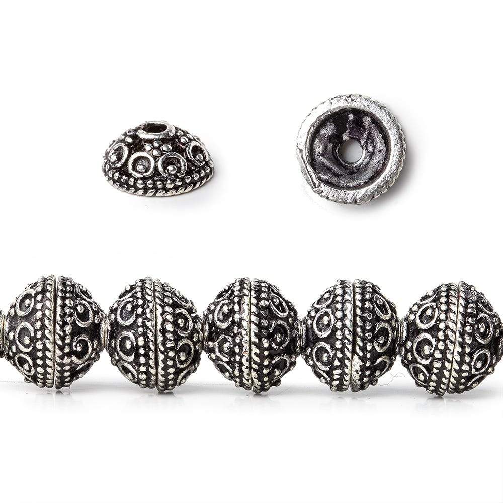 8mm Antiqued Sterling Silver Plated Copper Bead Cap Roval Petite Persian 8 inch 56 beads - Beadsofcambay.com