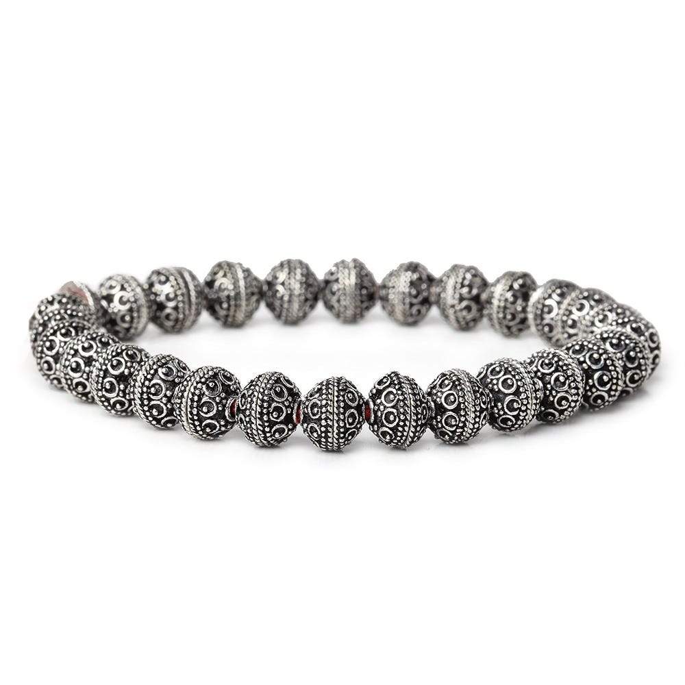 8mm Antiqued Sterling Silver Plated Copper Bead Cap Roval Petite Persian 8 inch 56 beads - Beadsofcambay.com