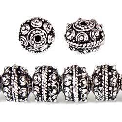 8mm Antiqued Sterling Silver plated Copper Bead Roval Sphere Design 8 inch 28 pcs - Beadsofcambay.com