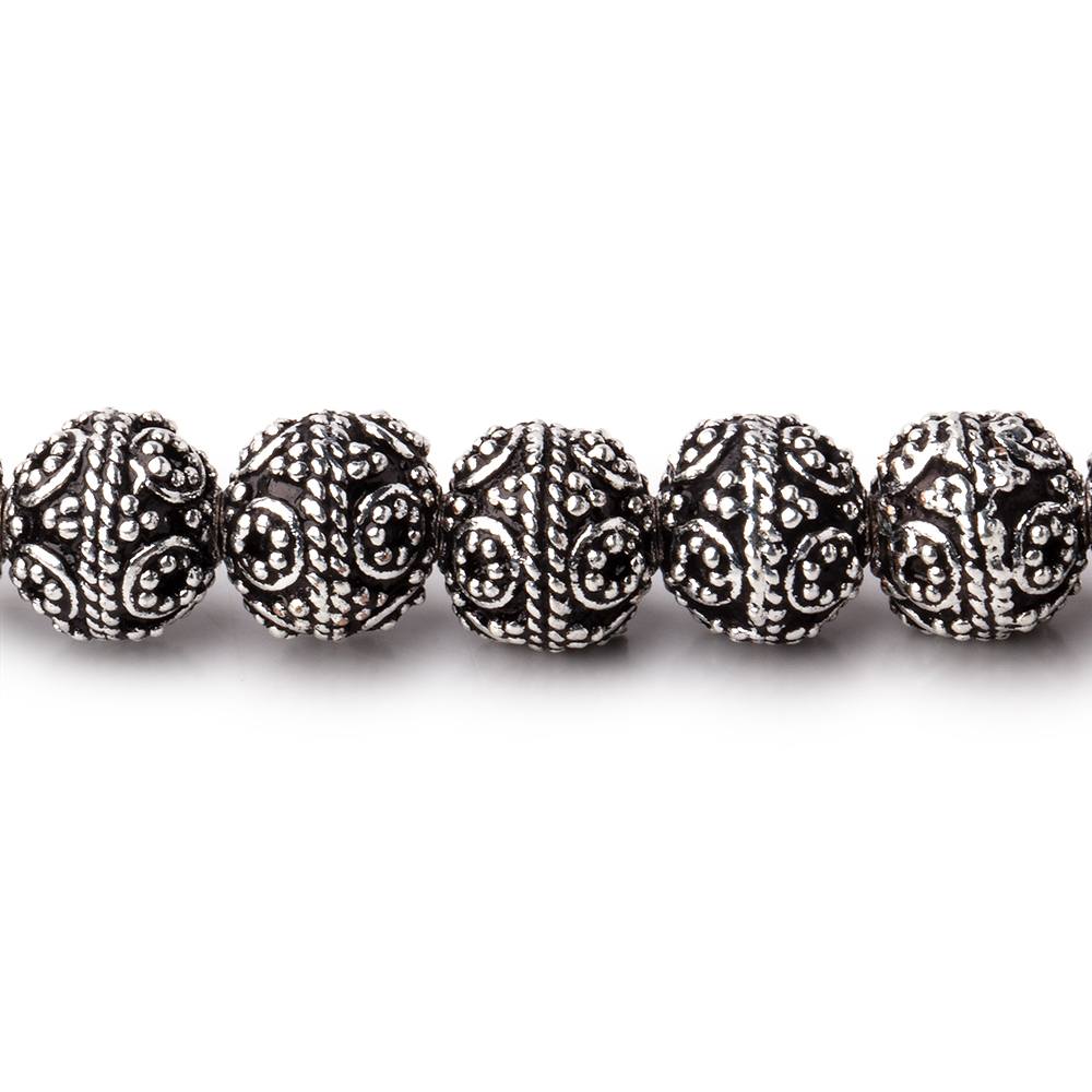 8mm Antiqued Sterling Silver Plated Copper Rounds with Miligrain Circles 8 inch 27 beads - Beadsofcambay.com
