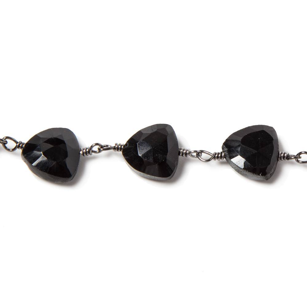 8mm Black Chalcedony triangle Black Gold plated Chain by the foot 22pcs - Beadsofcambay.com