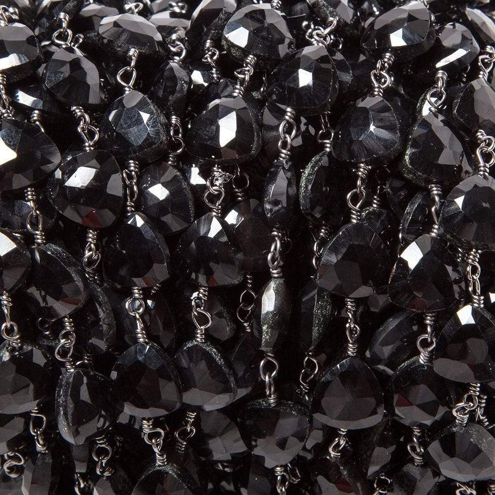 8mm Black Chalcedony triangle Black Gold plated Chain by the foot 22pcs - Beadsofcambay.com