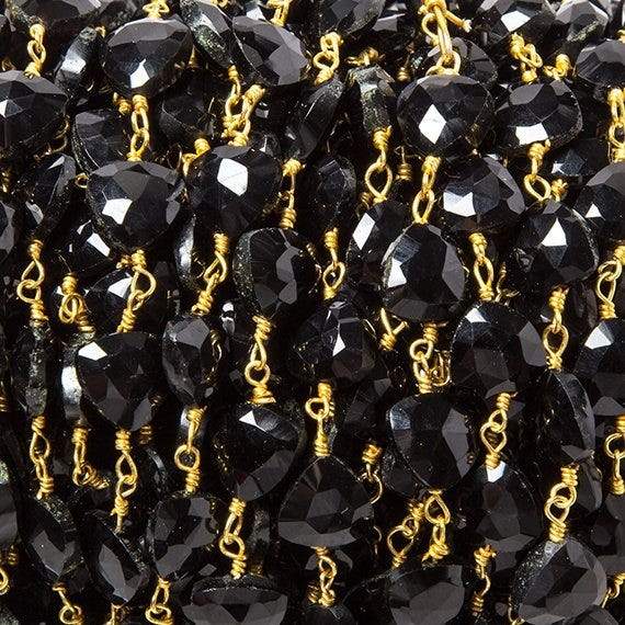 8mm Black Chalcedony triangle Gold plated Chain by the foot 22pcs - Beadsofcambay.com
