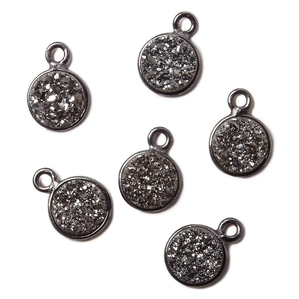 8mm Black Gold Bezel Metallic Platinum Drusy Coin Pendant 1 piece - Beadsofcambay.com