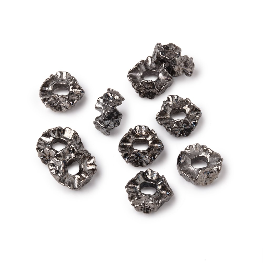 8mm Black Gold Plated Copper Floral Edge Spacer Set of 10 Large Hole Beads - Beadsofcambay.com