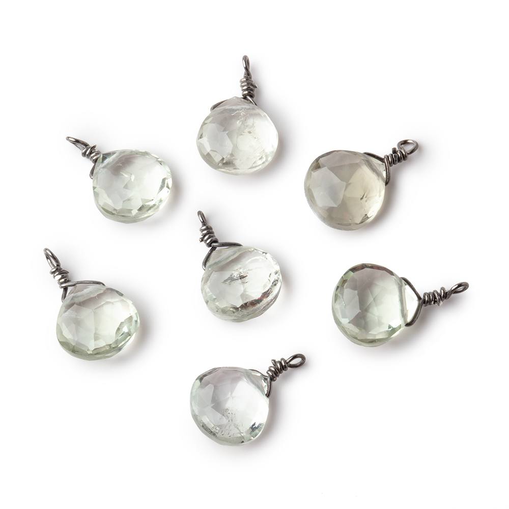 8mm Black Gold Wire Wrapped Green Amethyst Faceted Heart 1 Focal Pendant - Beadsofcambay.com