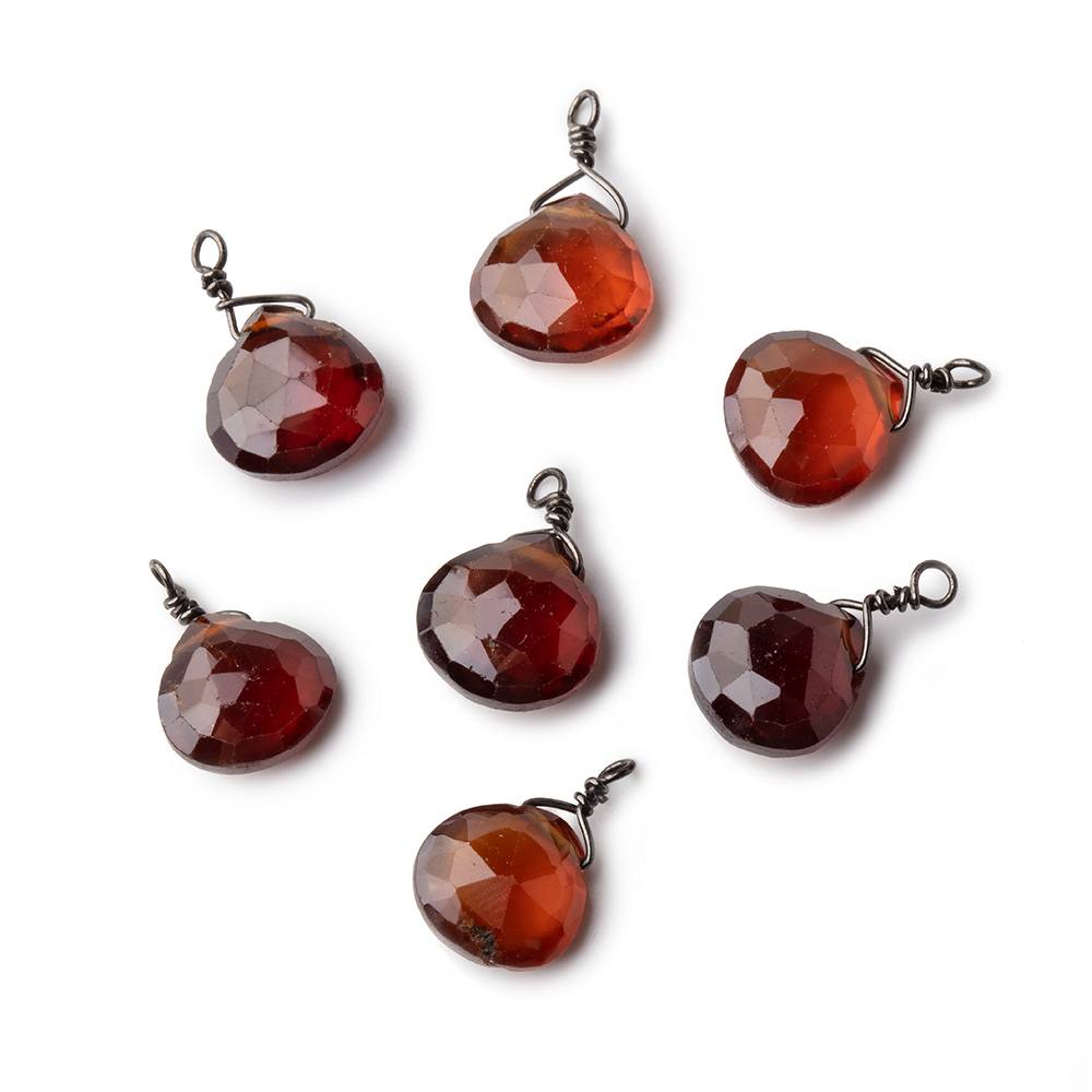 8mm Black Gold Wire Wrapped Hessonite Garnet Faceted Heart 1 Focal Pendant - Beadsofcambay.com