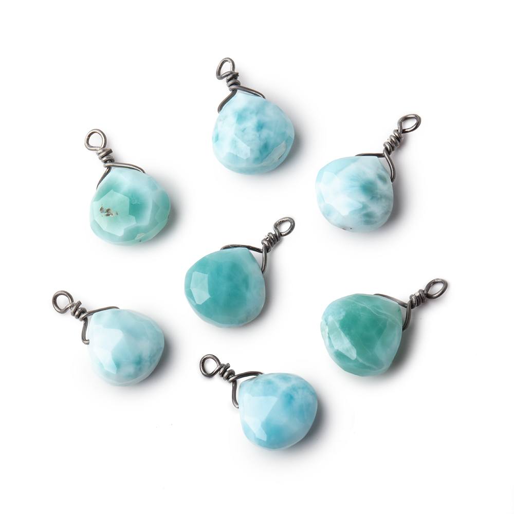 8mm Black Gold Wire Wrapped Larimar Faceted Heart 1 Focal Pendant - Beadsofcambay.com