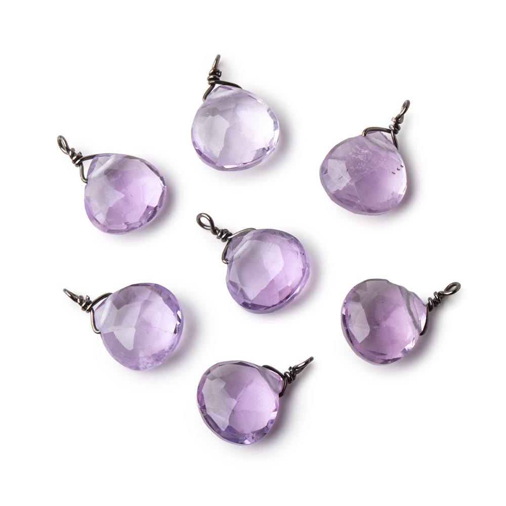 8mm Black Gold Wire Wrapped Pink Amethyst Faceted Heart 1 Focal Pendant - Beadsofcambay.com