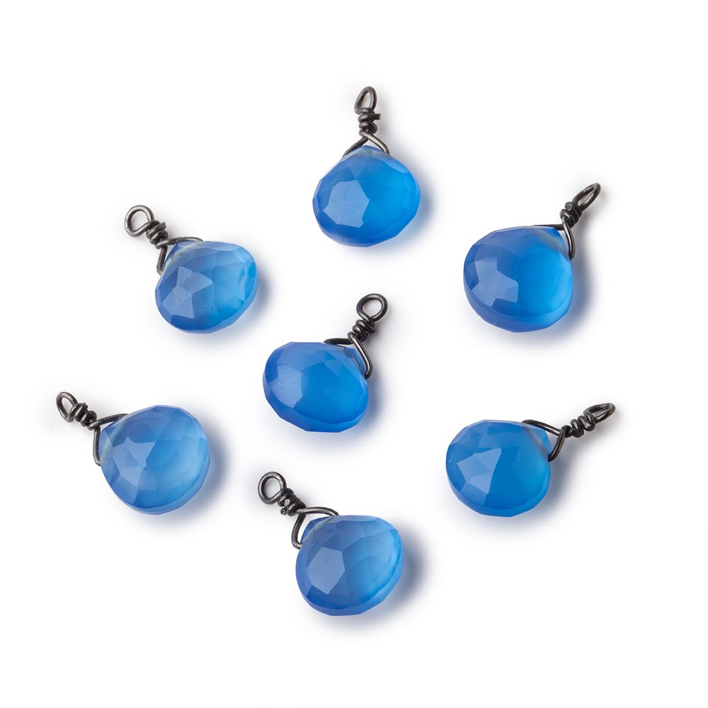 8mm Black Gold Wire Wrapped Santorini Chalcedony Faceted Heart 1 Focal Pendant - Beadsofcambay.com