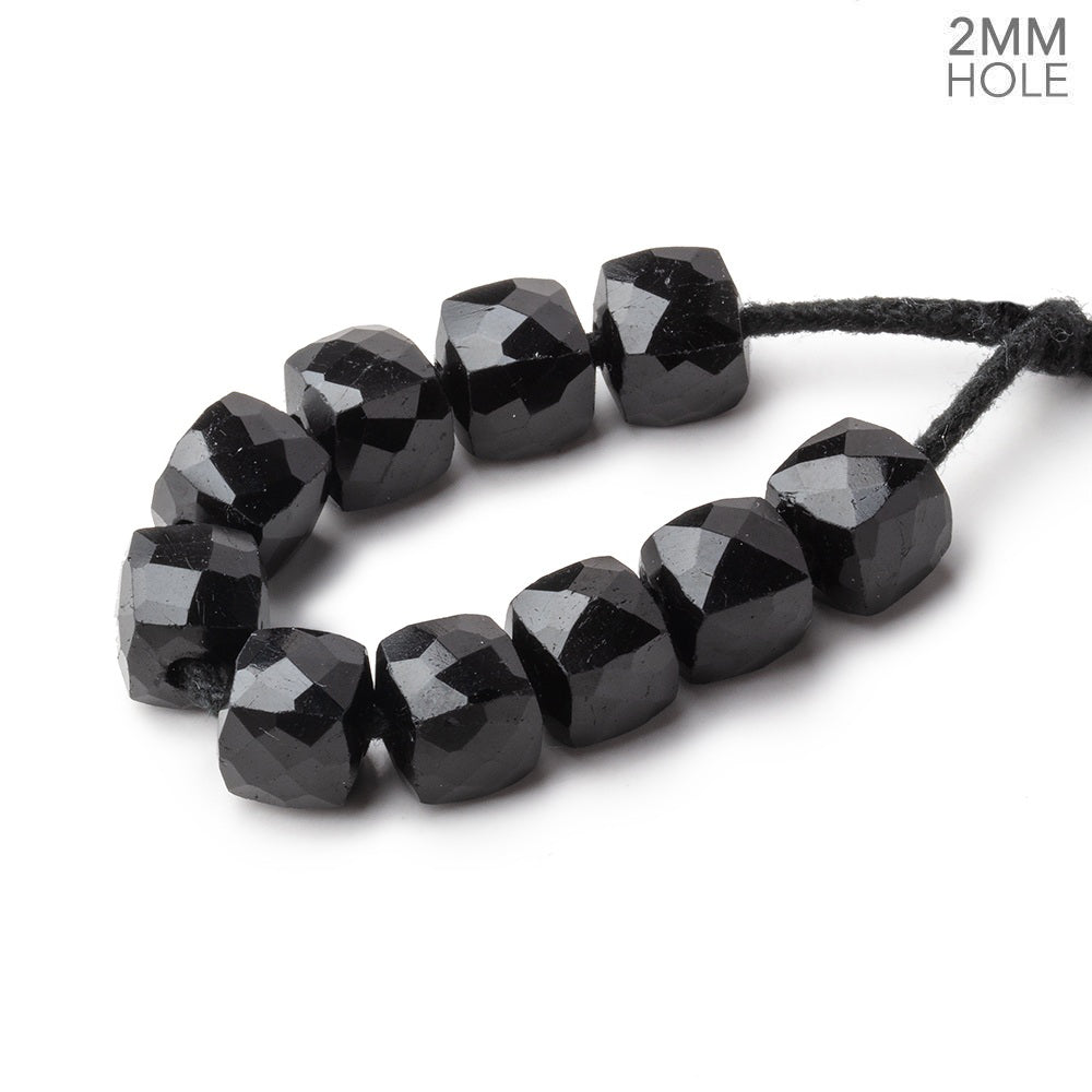 8mm Black Tourmaline 2mm Large Hole Faceted Cube Beads Set of 10 - Beadsofcambay.com