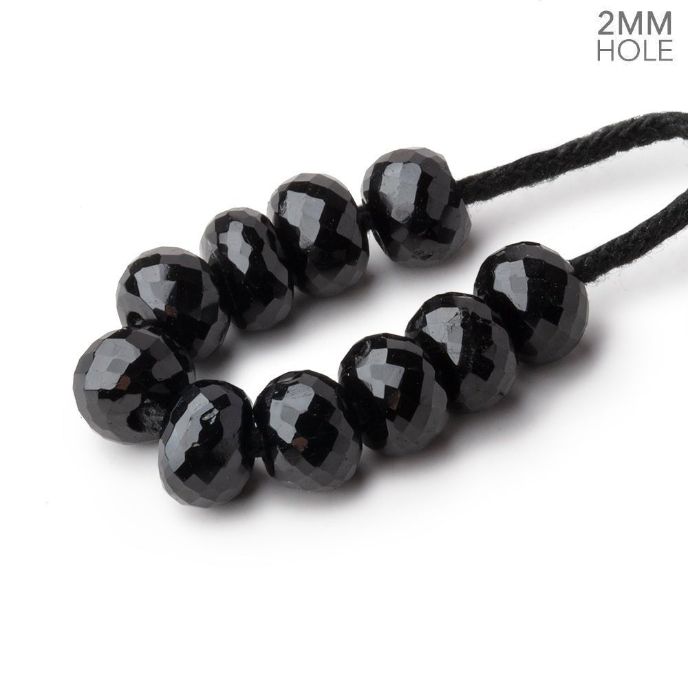 8mm Black Tourmaline 2mm Large Hole Faceted Rondelle Beads Set of 10 - Beadsofcambay.com