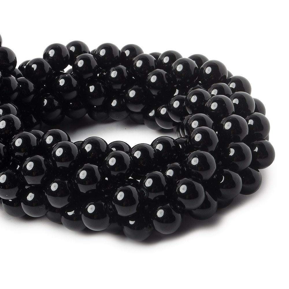 8mm Black Tourmaline plain round beads 15.5 inch 49 pieces - Beadsofcambay.com