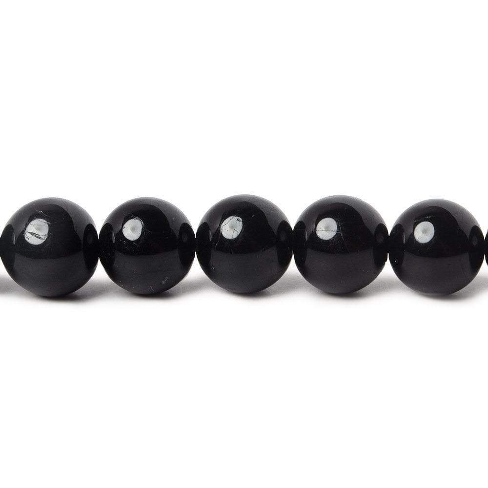 8mm Black Tourmaline plain round beads 15.5 inch 49 pieces - Beadsofcambay.com