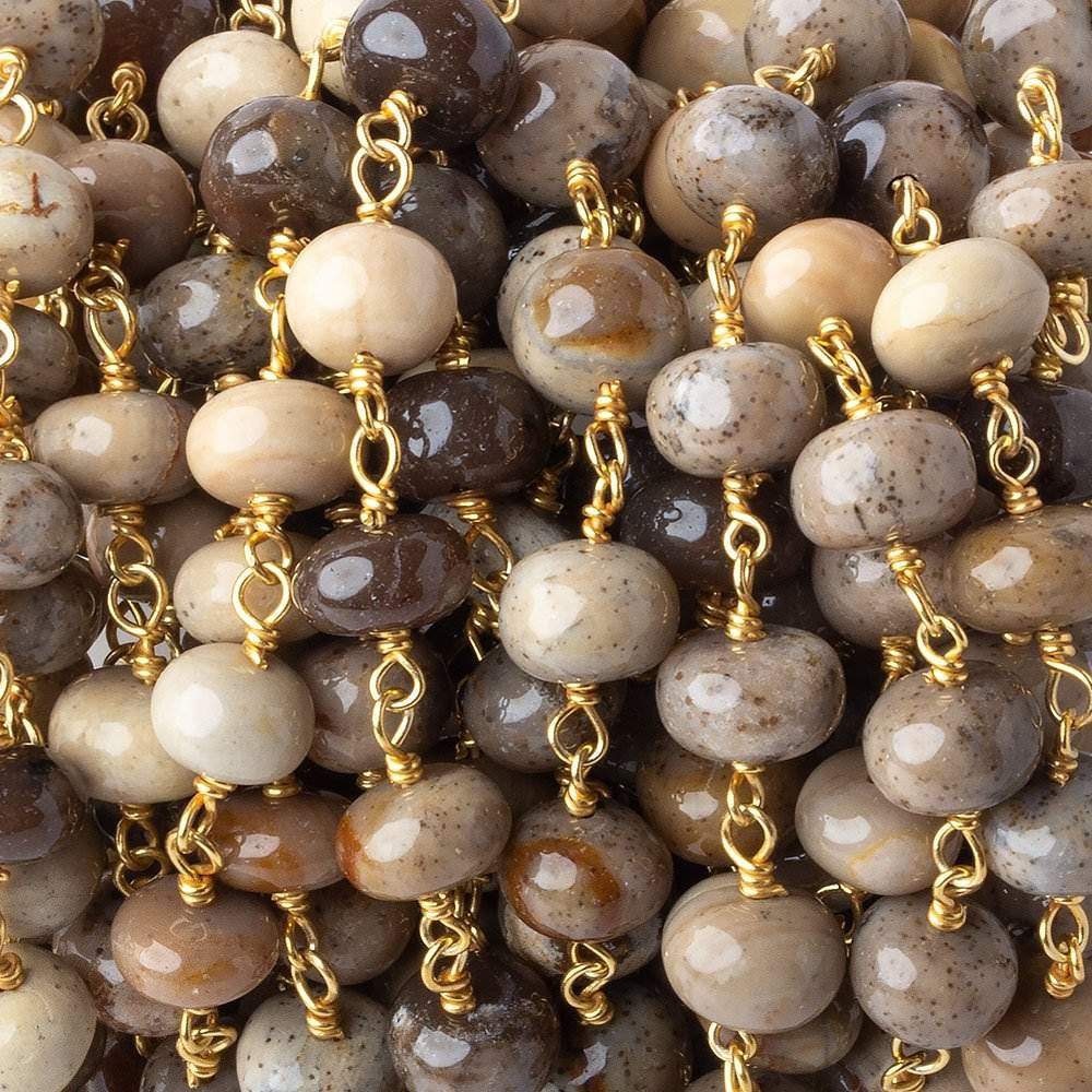 8mm Brown Wood Opal plain rondelle Vermeil Chain by the foot - Beadsofcambay.com