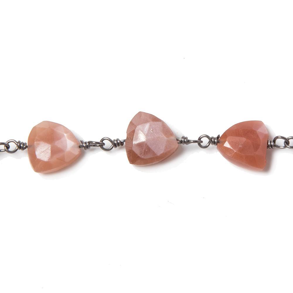 8mm Burnt Orange Moonstone triangle Black Gold plated Chain by the foot 22pcs - Beadsofcambay.com