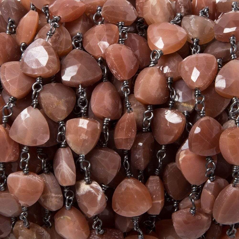 8mm Burnt Orange Moonstone triangle Black Gold plated Chain by the foot 22pcs - Beadsofcambay.com