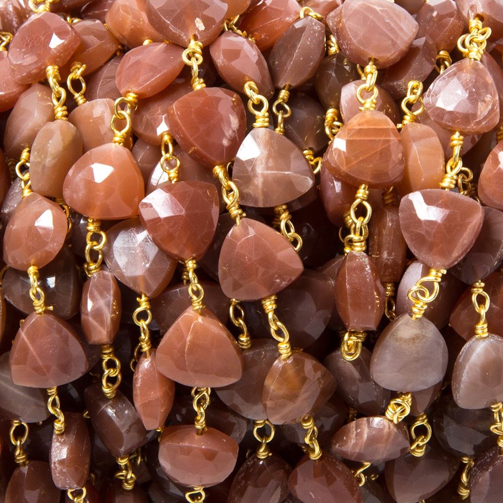 8mm Burnt Orange Moonstone triangle Gold plated Chain by the foot 22pcs - Beadsofcambay.com