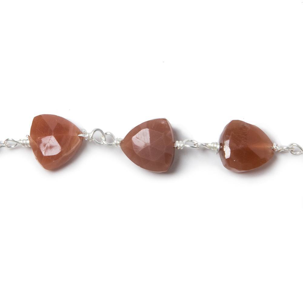 8mm Burnt Orange Moonstone triangle Silver plated Chain by the foot 22pcs - Beadsofcambay.com