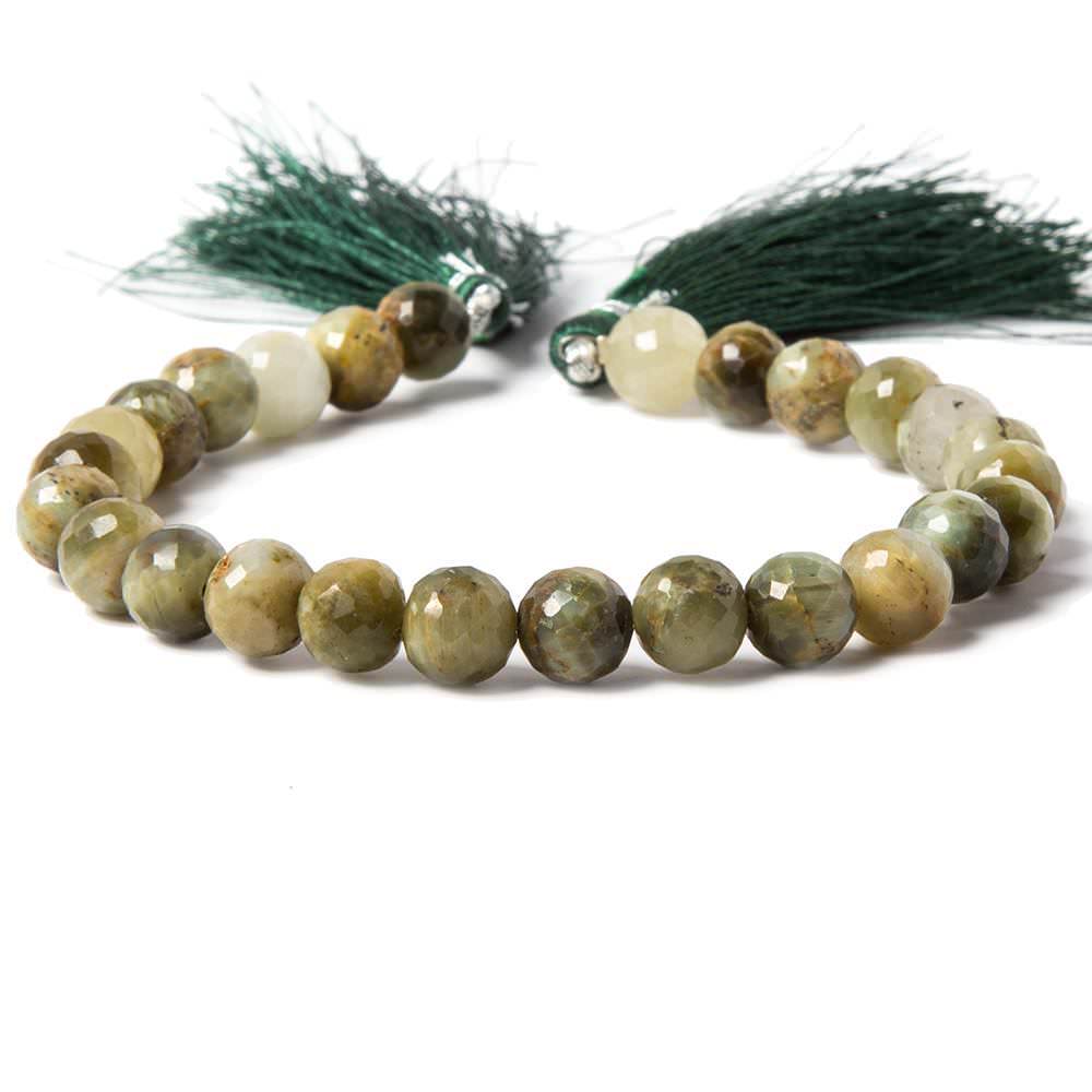 8mm Cat's Eye Green Quartz faceted round beads 8 inch 24 pieces - Beadsofcambay.com