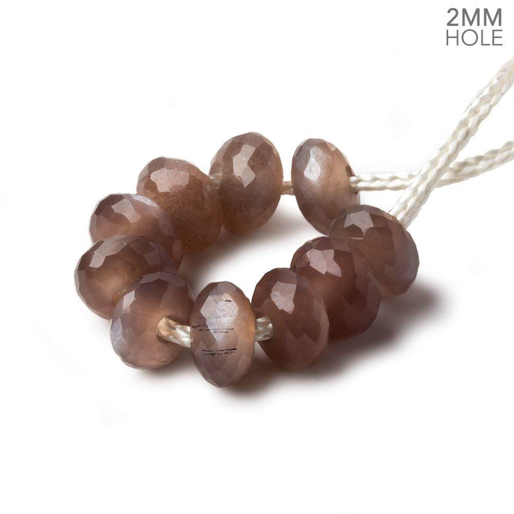 8mm Chocolate Moonstone 2mm Large Hole Faceted Rondelle Bead Set of 10 - Beadsofcambay.com