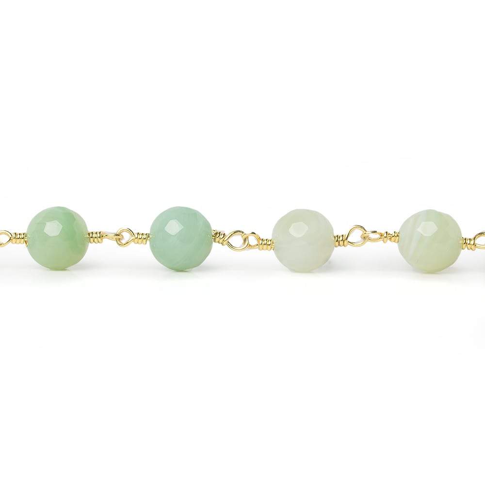 8mm Citrus Green Banded Agate plain round Gold Chain by the foot 19 pieces - Beadsofcambay.com