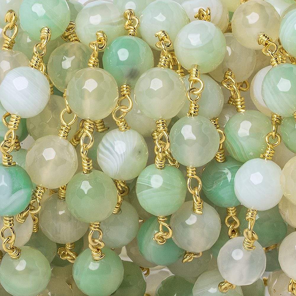 8mm Citrus Green Banded Agate plain round Gold Chain by the foot 19 pieces - Beadsofcambay.com