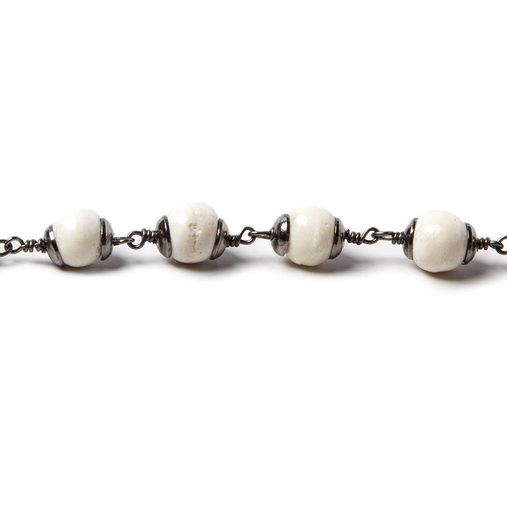 8mm Cream Ox Bone Oxidized .925 Silver Bead Cap and Chain by the foot 19 pieces - Beadsofcambay.com
