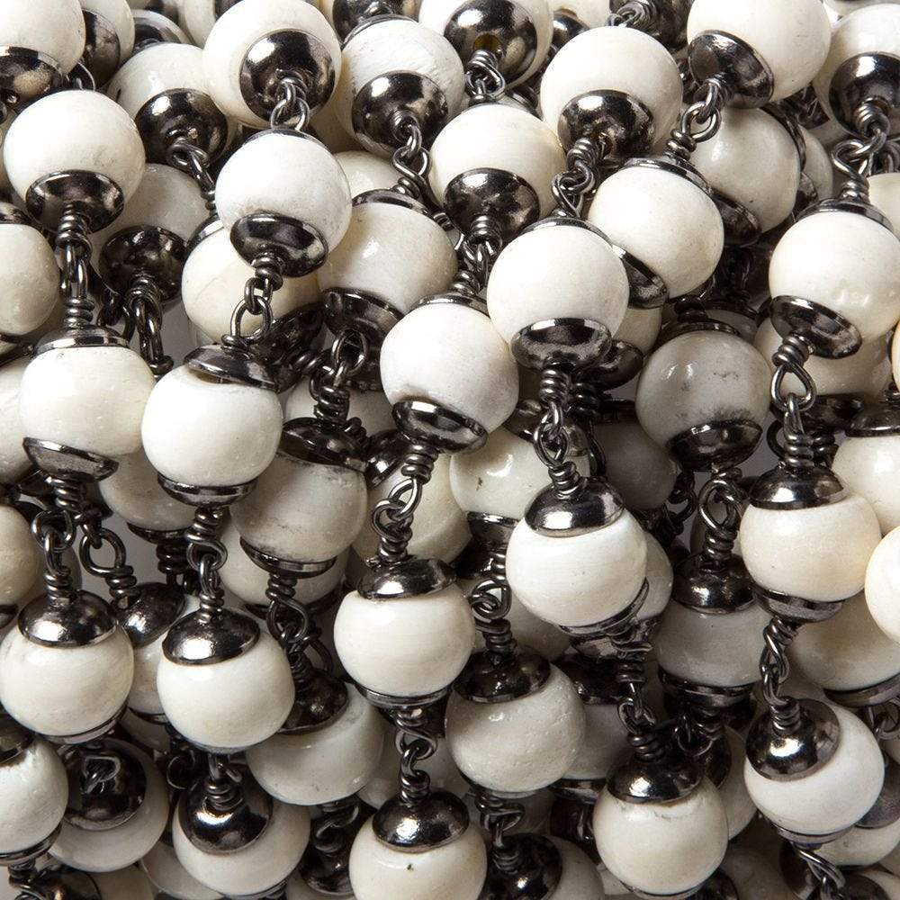 8mm Cream Ox Bone Oxidized .925 Silver Bead Cap and Chain by the foot 19 pieces - Beadsofcambay.com