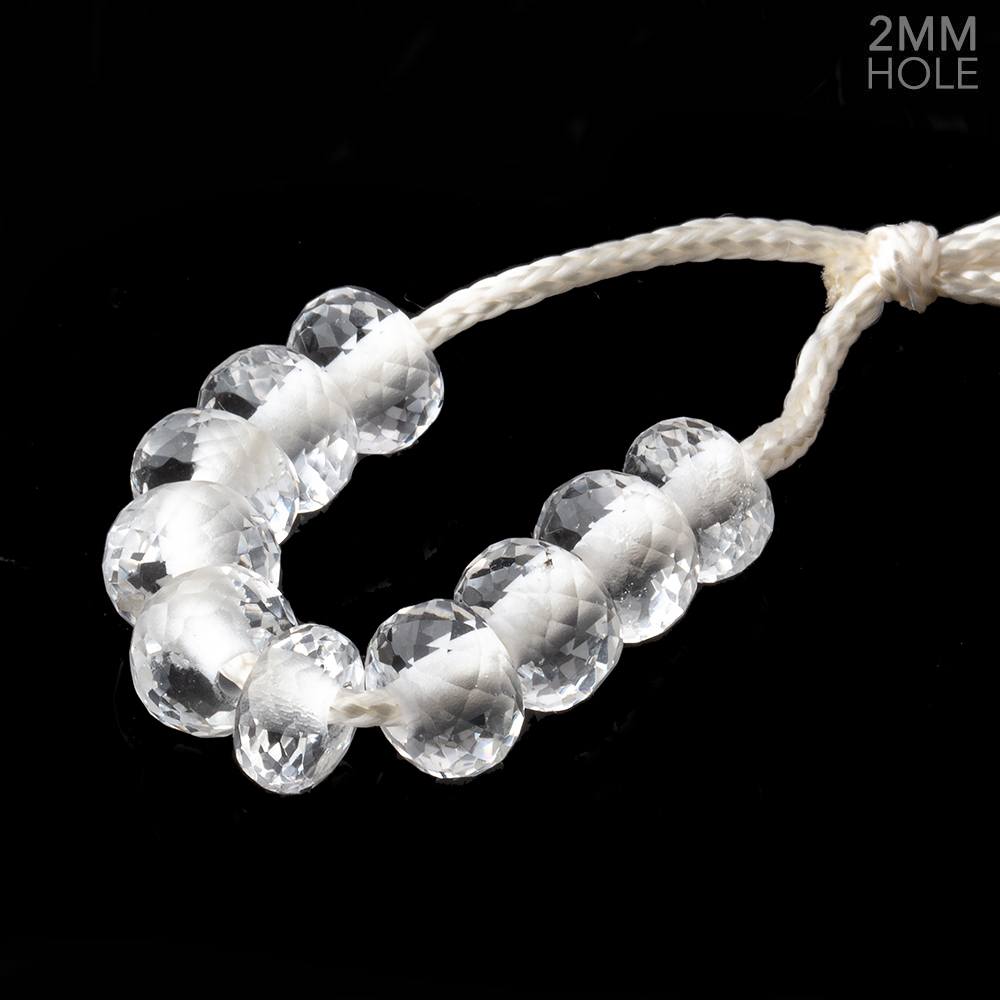 8mm Crystal Quartz 2mm Large Hole Faceted Rondelle Bead Set of 10 - Beadsofcambay.com