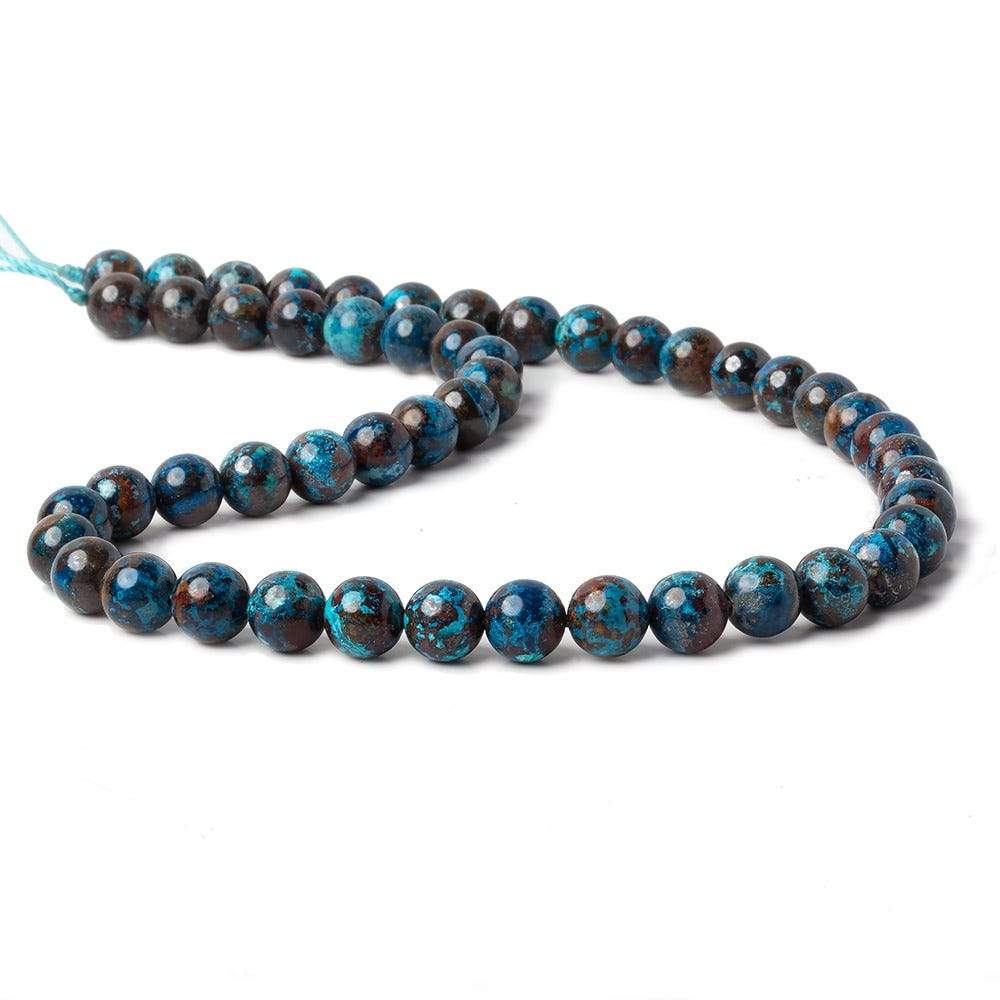 8mm Dark Chrysocolla Plain Rounds 15.5 inch 50 beads AA - Beadsofcambay.com