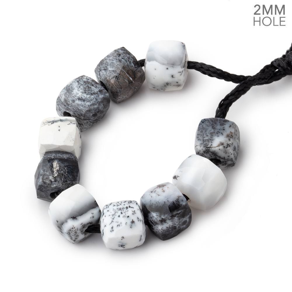 8mm Dendritic Opal 2mm Large Hole Faceted Cube Beads Set of 10 - Beadsofcambay.com