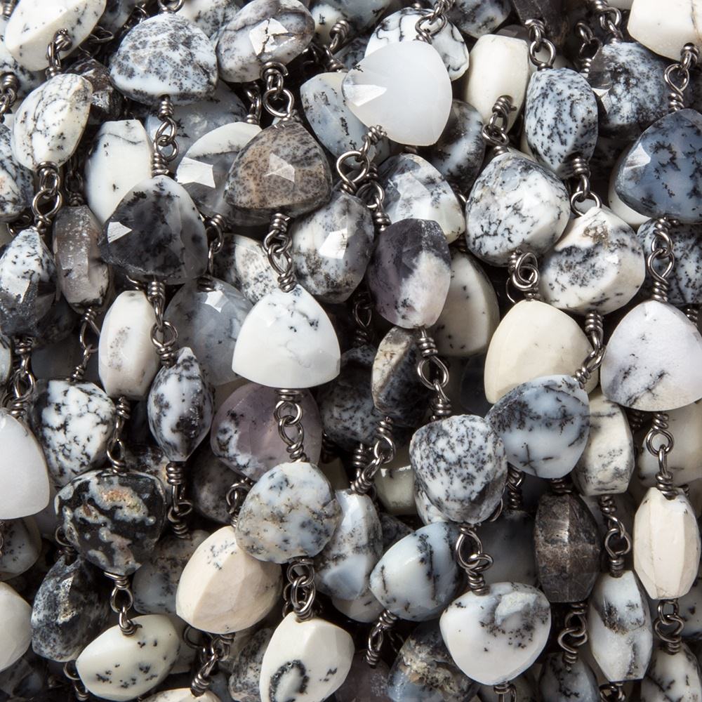 8mm Dendritic Opal triangle Black Gold plated Chain by the foot 22pcs - Beadsofcambay.com