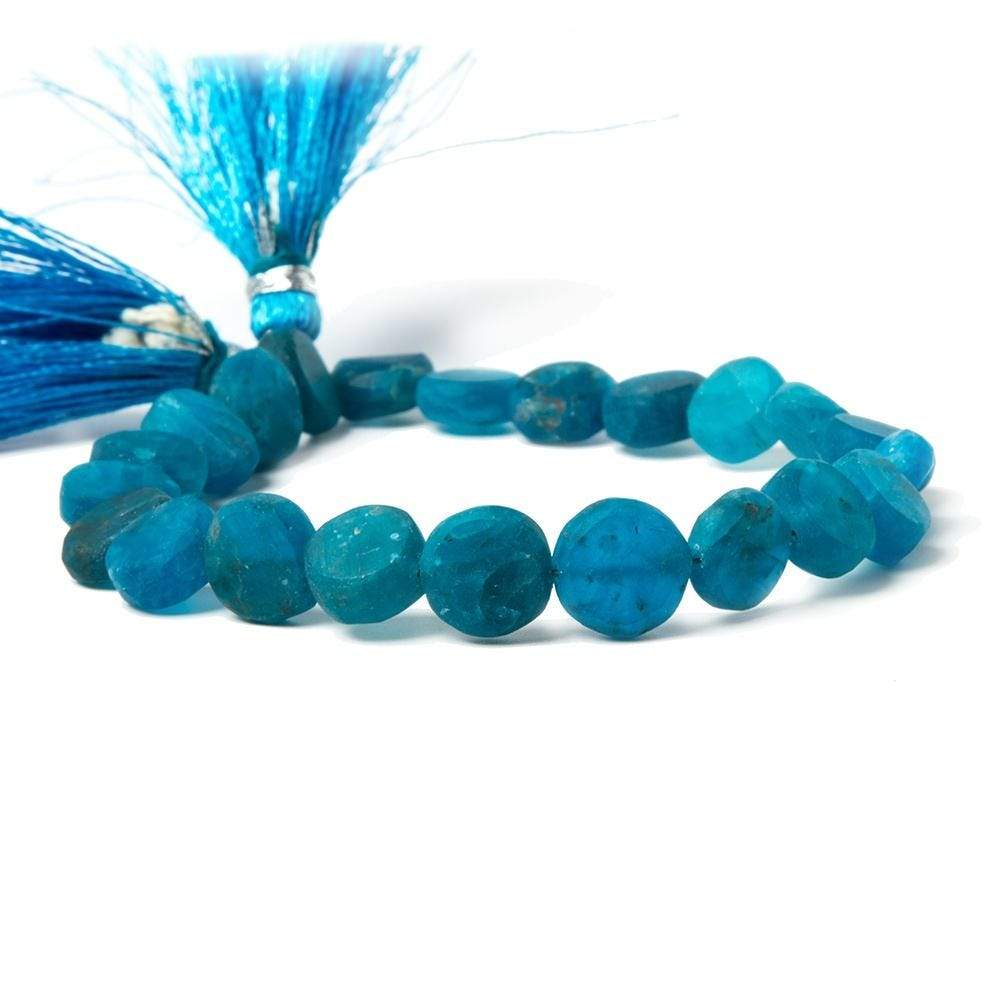 8mm Frosted Neon Apatite plain coin Beads 8 inch 22 pieces - Beadsofcambay.com