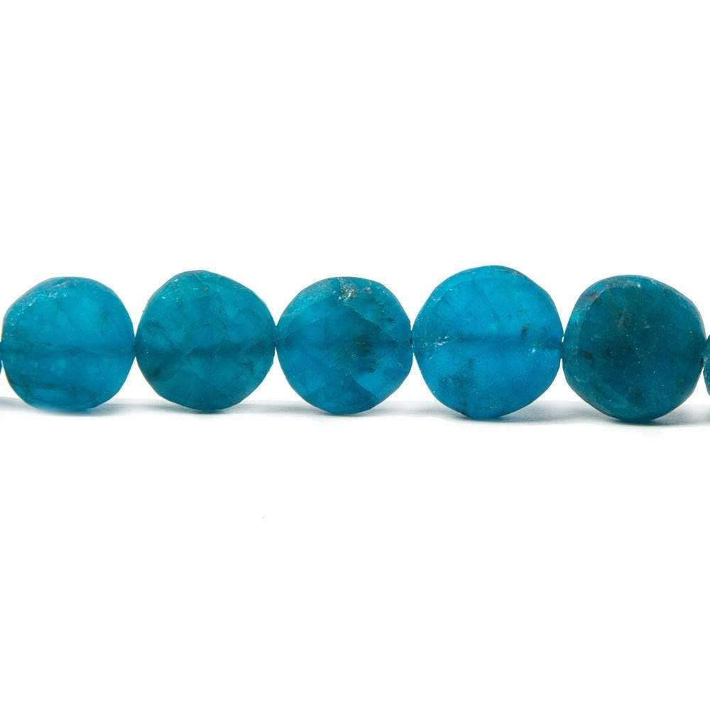 8mm Frosted Neon Apatite plain coin Beads 8 inch 22 pieces - Beadsofcambay.com